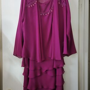 SLNY Magenta Long Sleeve Ruffle Dress